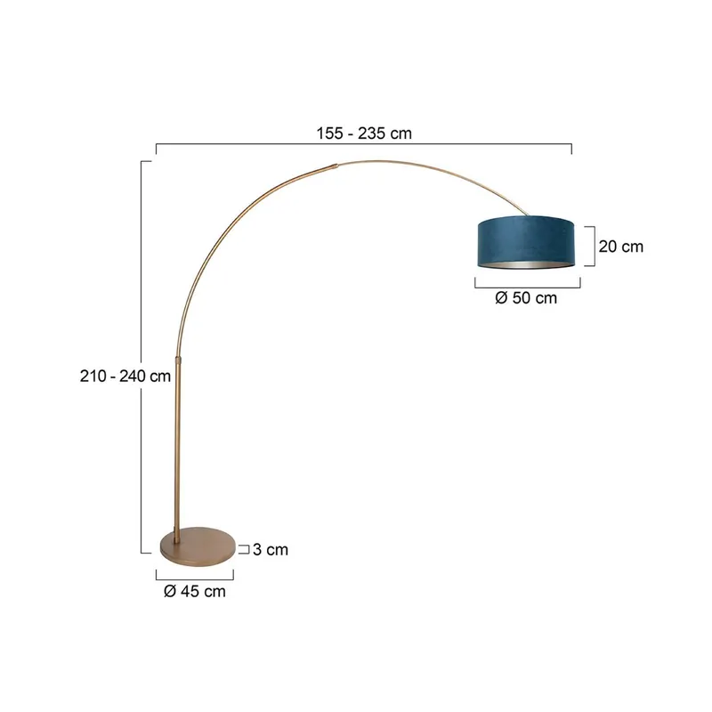 Lampa podłogowa łukowa Sparkled Light brązowo-niebieska, 240 cm, welur