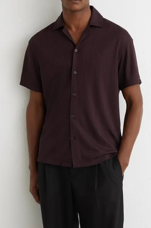 Reiss Ss Stripe Jacquard Cuban Shirt Cherry Red Maat: XS | Casual Overhemden Outlet | Heren | Rood