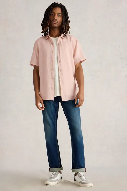 White Stuff Keswick Ss Linen Shirt Light Pink Maat: S | Casual Overhemden Outlet | Heren | Roze