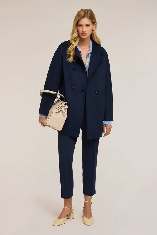 Motivi Double-breasted Coat In Wool Blend Cloth Blue Maat: S | Double-Breasted Mantels Outlet | Dames | Blauw