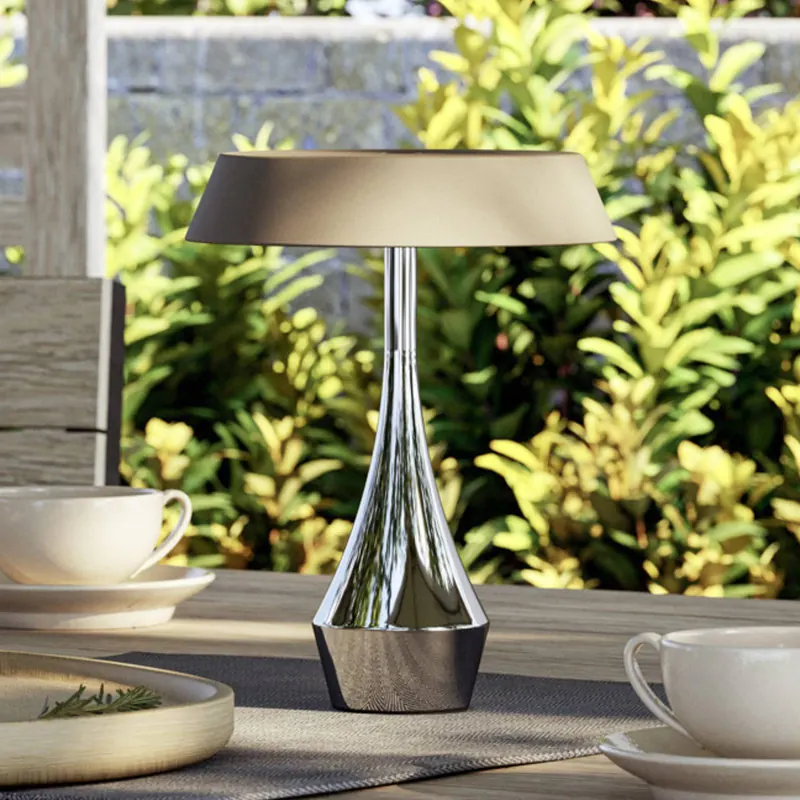 Lampa stołowa EGLO LED z akumulatorem TURCIO, chrom/beż, 20 cm, IP44, ściemniana