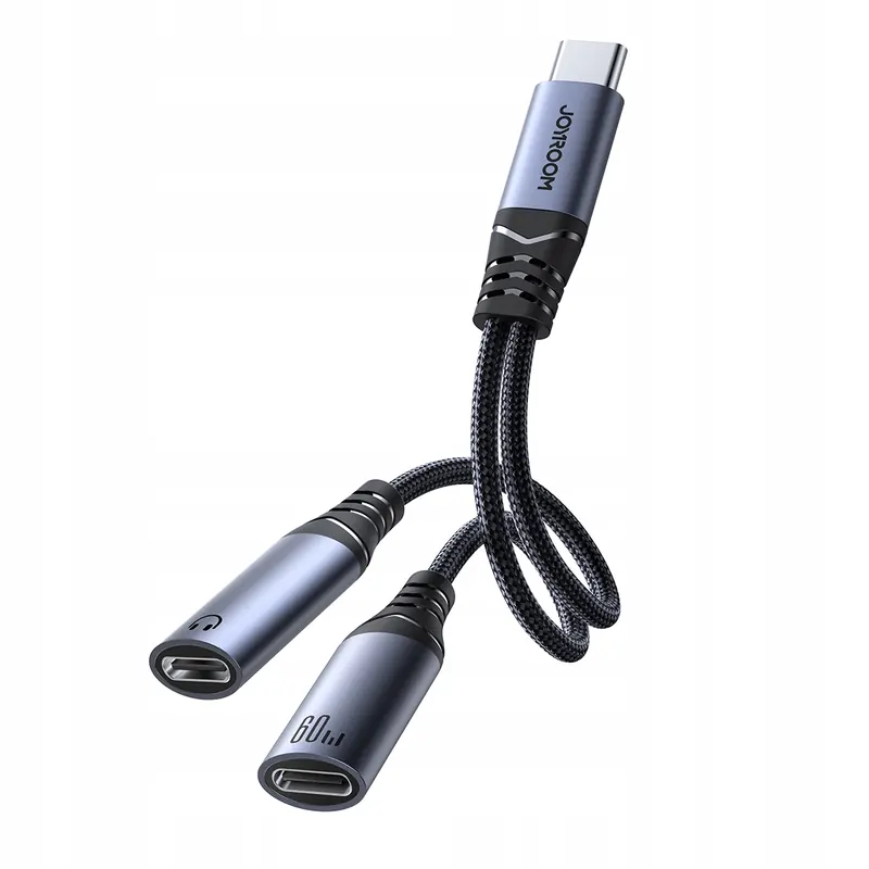 2w1 Adapter przejściówka ładowarka słuchawki Usb-c do 2x Usb-c czarny