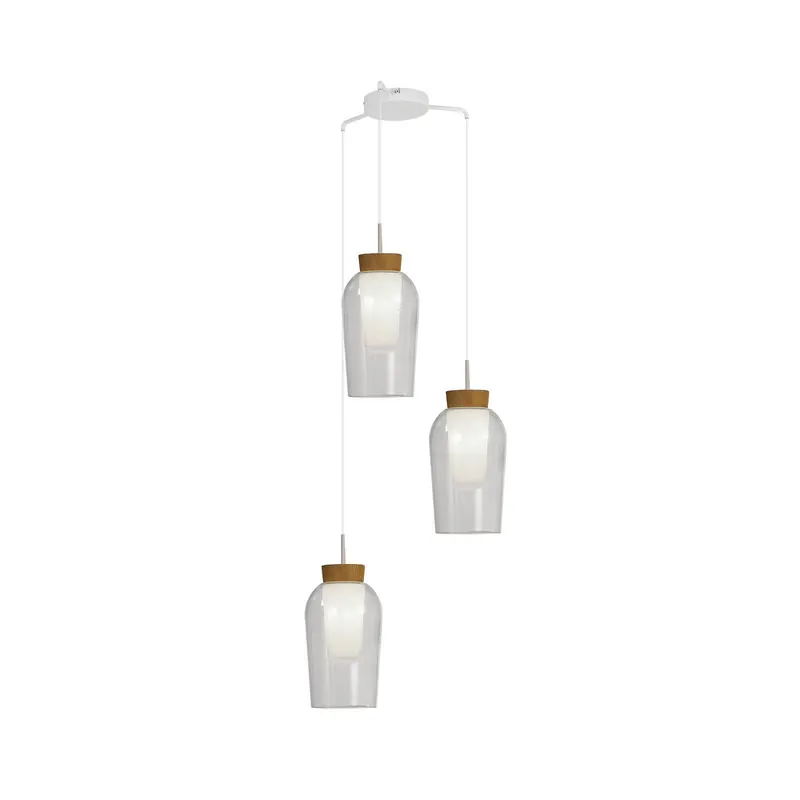 Lampa wisząca Nora, biała, przezroczysta, 3-punktowa, okrągła, szklana