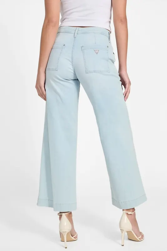 GUESS  Eco Zoya Wide Leg Crop Nuage Light Maat: W26L29 | Wijde Broeken Outlet | Dames | Blauw