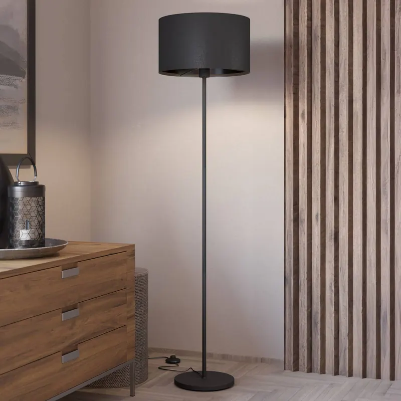 Lampa stojąca Maserlo, czarna, wysokość 151 cm, tkanina/stal