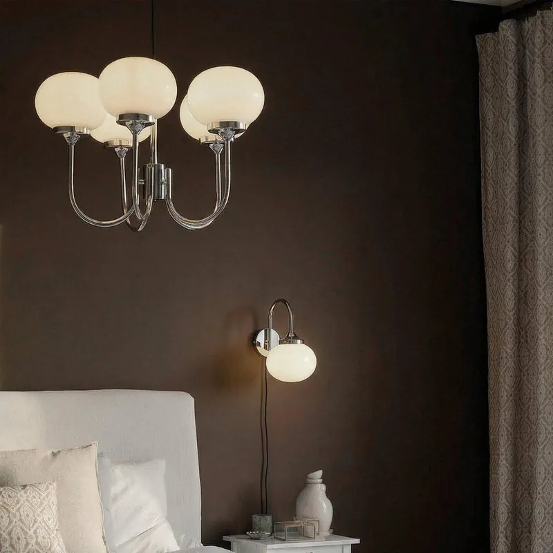 Lampa wisząca Elsy, biało-chromowana, 5-punktowa, 36 cm, szkło, wtyczka