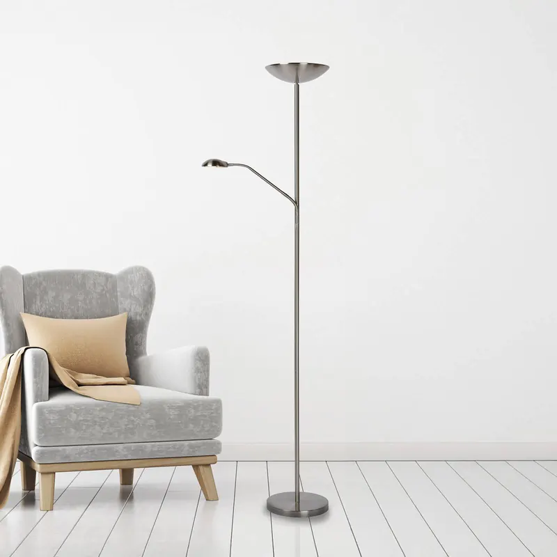 Lampa stojąca LED ZENITH, chromowana, 2-punktowa. Wysokość 180 cm, metalowa,