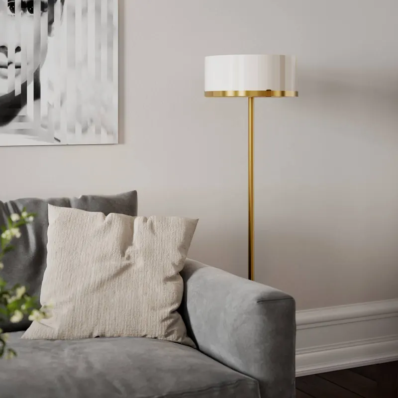 Lampa stojąca Marcel marki Rydens, mosiądz/biały, wysokość 150 cm