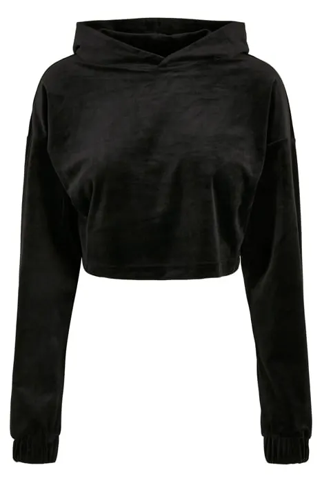 Urban Classics Ladies Cropped Velvet Oversized Hoody Black Maat: L | Hoodies Outlet | Dames | Zwart
