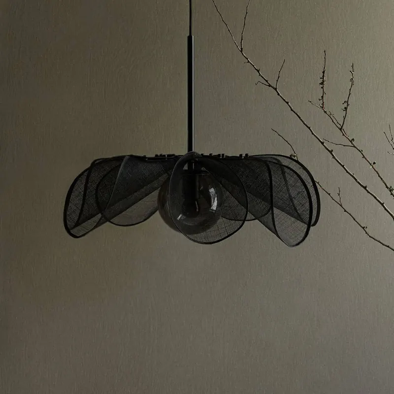 Żyrandol Styrka, Ø 63 cm, czarny/dymnoszary, włókno bananowe