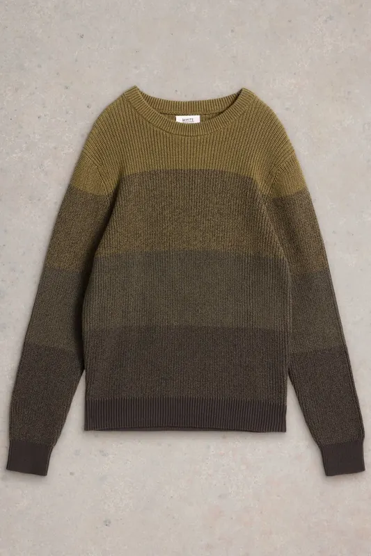 White Stuff Twisted Colourblock Crew Khaki Green Maat: XL | Sweaters Outlet | Heren | Bruin