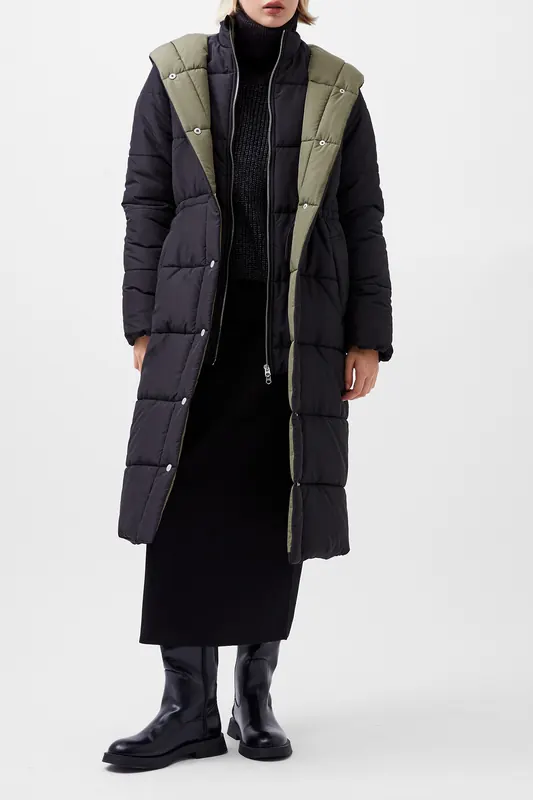 French Connection Double Front Puffer Jacket Blackout / Khaki Maat: XL | Winterjassen Outlet | Dames | Zwart