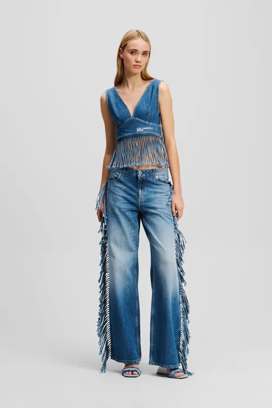 Karl Lagerfeld Relaxed Fringe Denim Stone Washed Mid Blue Maat: W28L32 | Jeans Outlet | Dames | Blauw