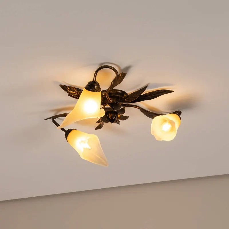 Lampa sufitowa Alga, 3-punktowa, żelazo, szkło, Florentyna