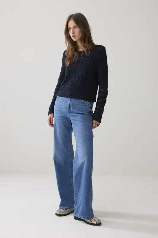Summum Woman Sweater Macrame Knit Midnight Blue Maat: S | Longsleeves Outlet | Dames | Blauw