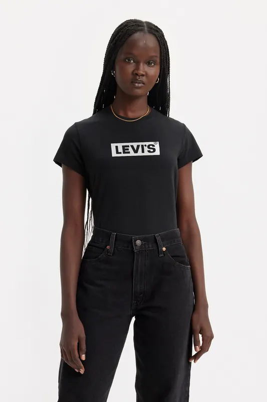 Levi's Graphic Authentic Tshirt Box Tab Core Caviar Maat: XS | Tops Outlet | Dames | Zwart