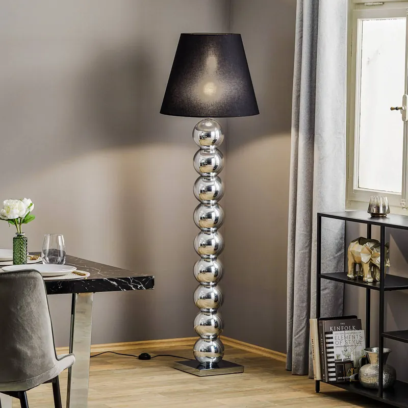 Lampa podłogowa tekstylna Fulda, klosz czarny, podstawa chromowana