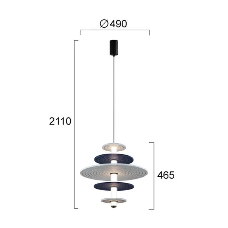 Żyrandol LED Azul, wysokość 46 cm, niebiesko-szaro-czarna, filc