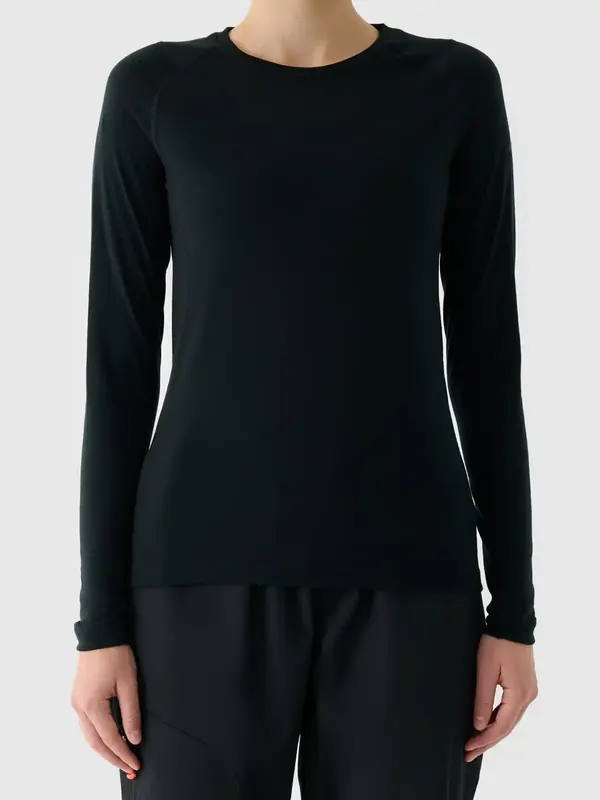 4F bluzka damska z długim rękawem z wełny merino 4FWAW25TFLOF433 czarny (XS)