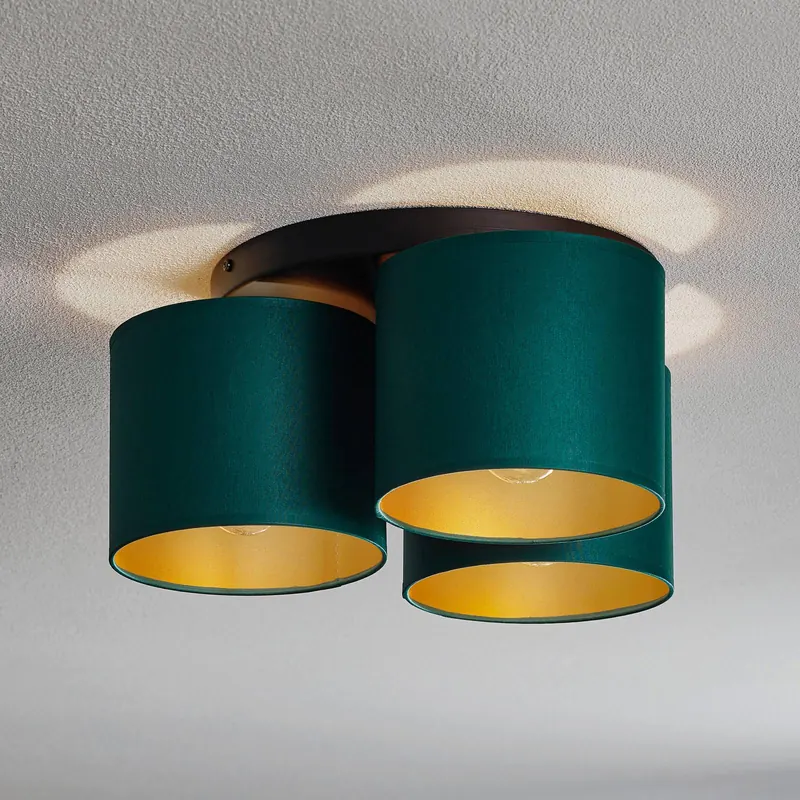 Lampa sufitowa Soho, cylindryczna okrągła 3-punktowa zielono-złota