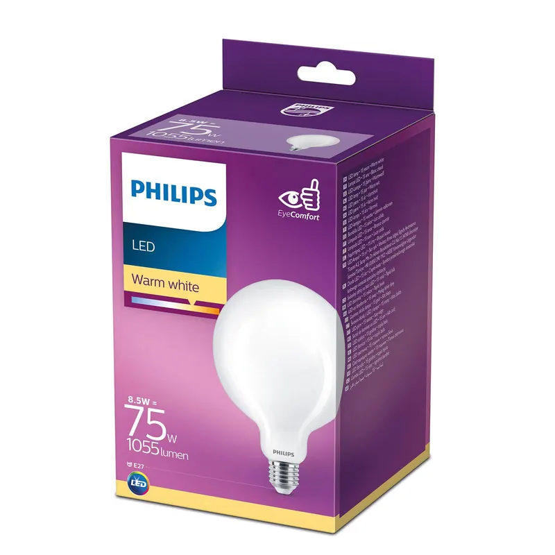 Philips LED Classic globe E27 G120 8,5W matowa