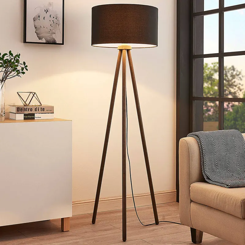 Tekstylna lampa stojąca Majken – ciemnoszara/czerń