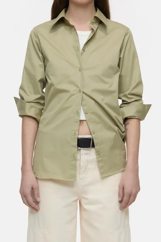 Closed Waisted Shirt Sage Tea Maat: XS | Longsleeves Outlet | Dames | Beige
