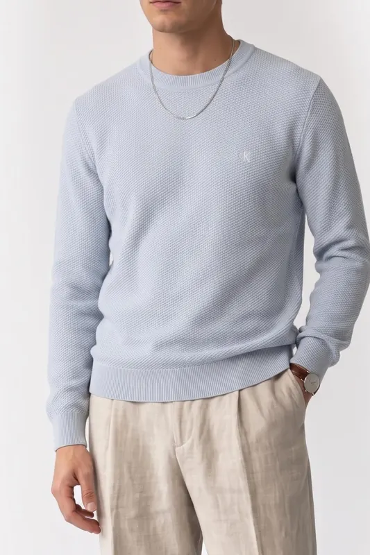Calvin Klein Ls Textured Cotton Sweater Plein Air Maat: M | Sweaters Outlet | Heren | Blauw