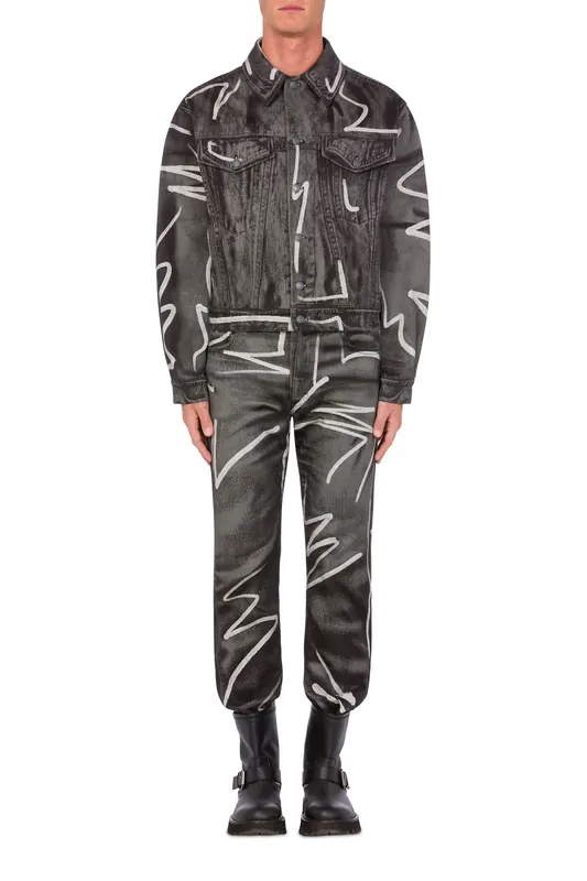 Moschino Shadows & Squiggles Cotton Bull Jacket Grey Maat: 48 | Leren Jassen Outlet | Heren | Grijs