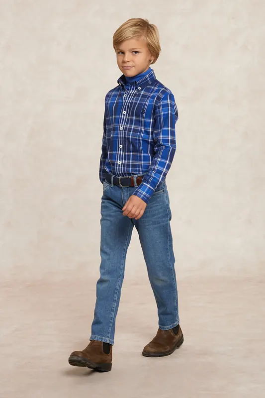 River Woods Custom Fit Checked Flannel Shirt Blue/white Maat: 12 | Overhemden Outlet | kids | Blauw