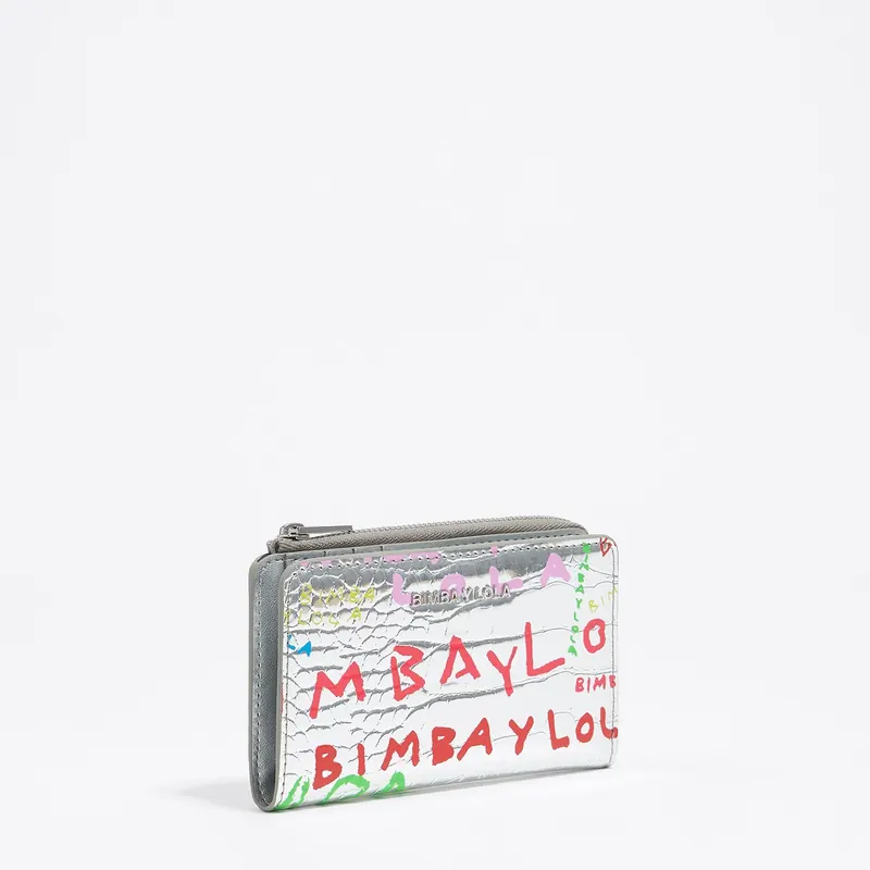 Portfel kompaktowy print BIMBA logo srebrny
