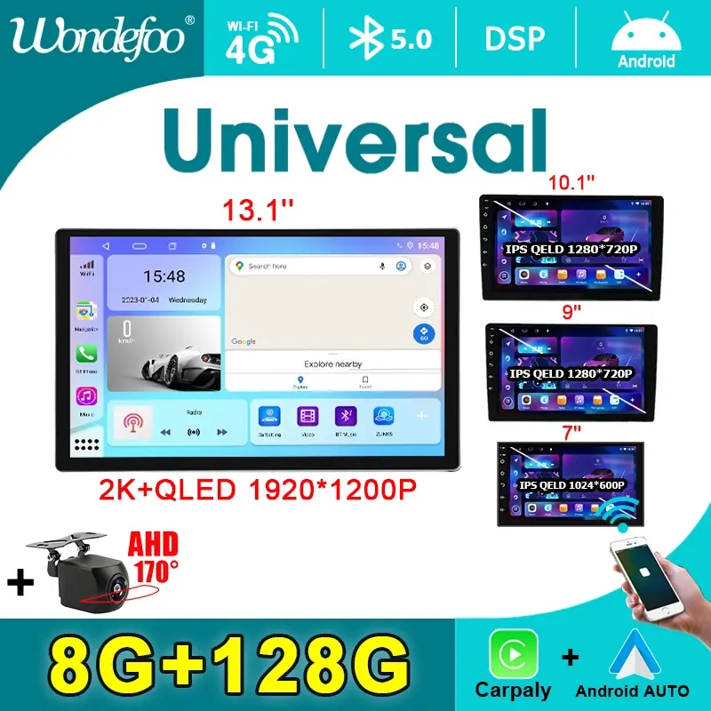 7 "9" 10 "uniwersalny Android 14 Auto Carplay Radio samochodowe dla VW Volkswagen Nissan Hyundai 2 DIN Radio samochodowe Stereo odtwarzacz multimedialny