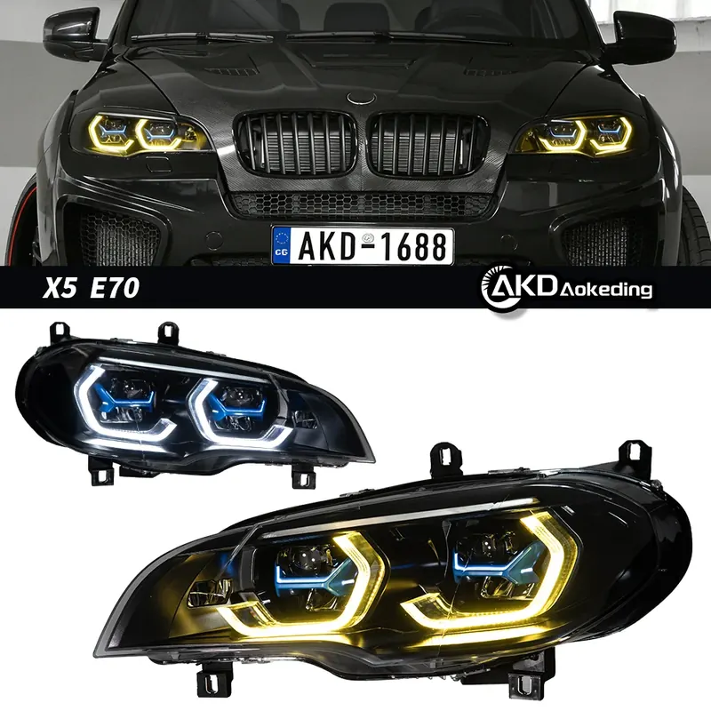 2 SZT. AKD Światła Samochodowe do BMW E70 X5 Reflektor LED 2007-2013 Lampa Przednia RHD LHD DRL Soczewka Projektora Samochodowa