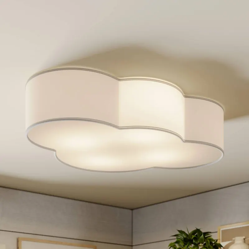 Lampa sufitowa Cloud, biała, tekstylna, długość 62 cm, E27, 4-punktowa.