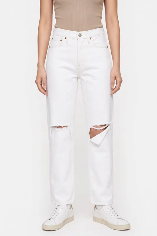 RE/DONE 90s High Rise Loose White With Rips Maat: 30 | Straight Jeans Outlet | Dames | Wit