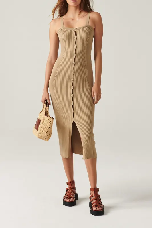 BA&SH Mid-length Dress Beige Maat: M | Midi Jurken Outlet | Dames | Beige