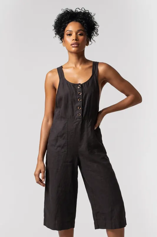 White Stuff Viola Linen Dungaree Pure Black Maat: 10 | Jumpsuits Outlet | Dames | Zwart