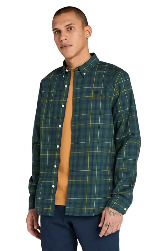 Timberland Stretch Poplin Check Shirt Green Gables Maat: XL | Casual Overhemden Outlet | Heren | Blauw