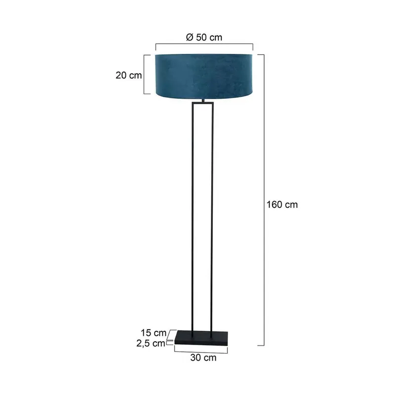 Lampa podłogowa Stang, czarna/niebieski welur, wysokość 160 cm, E27