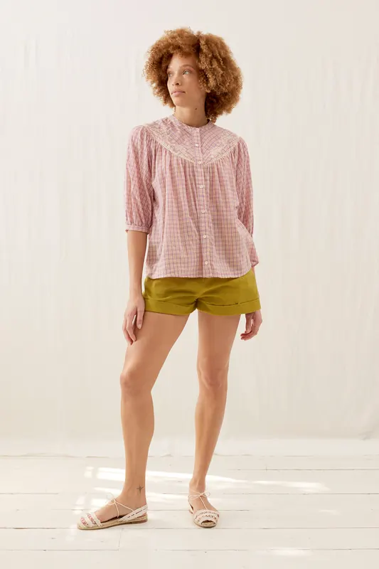 Louise Misha Shirt Livie Fuchsia Tartan Joy Maat: 40 | Blouses Outlet | Dames | Roze