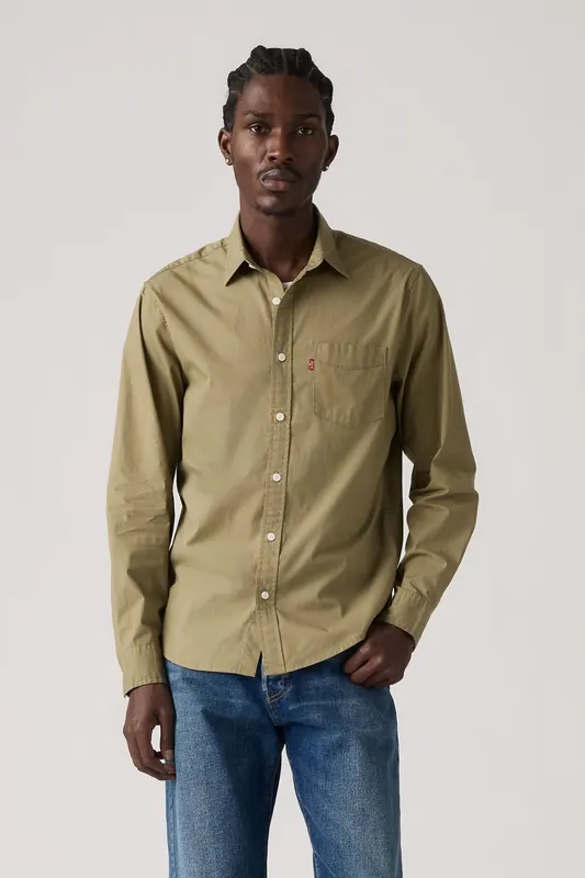 Levi's Classic Standard Shirt Green Maat: XL | Longsleeves Outlet | Heren | Bruin