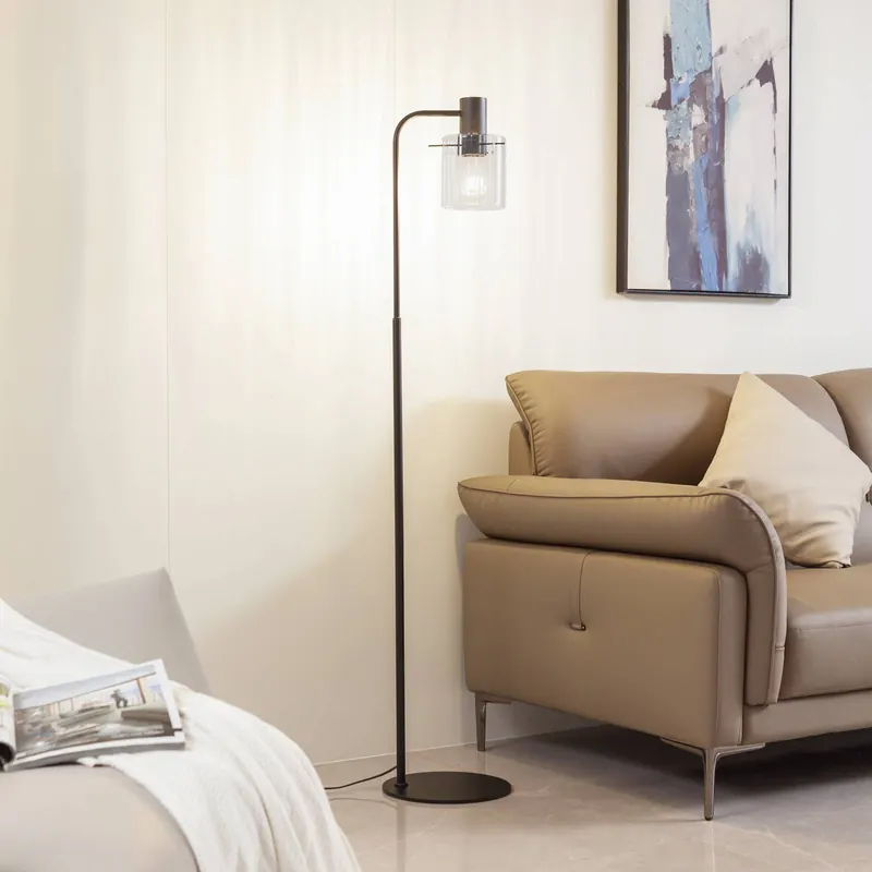 Lampa stojąca Lucande Eirian, czarny, szkło, wysokość 150 cm, E27