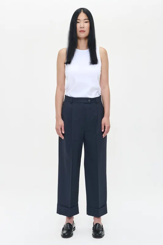 ZENGGI Tropical Wool Straight Pants Midnight Blue Maat: S | Pantalons Outlet | Dames | Blauw