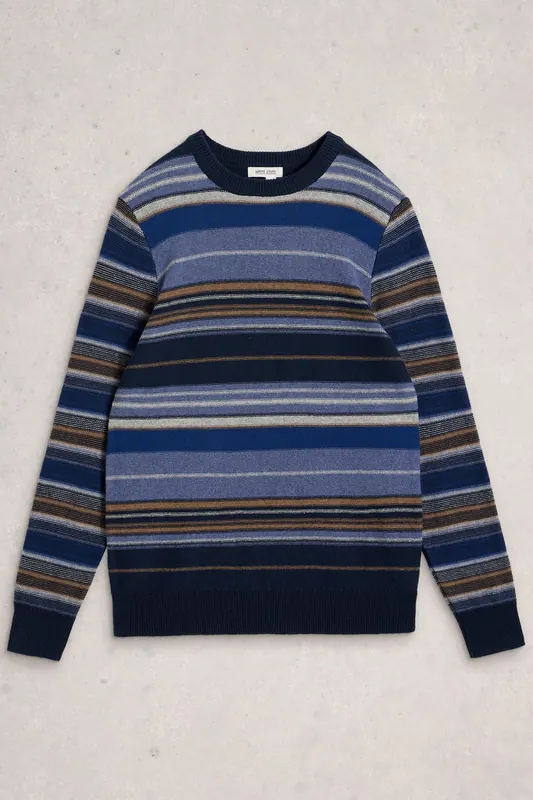 White Stuff Abstract Stripe Crew Blue Multi Maat: 3XL | Sweaters Outlet | Heren | Blauw