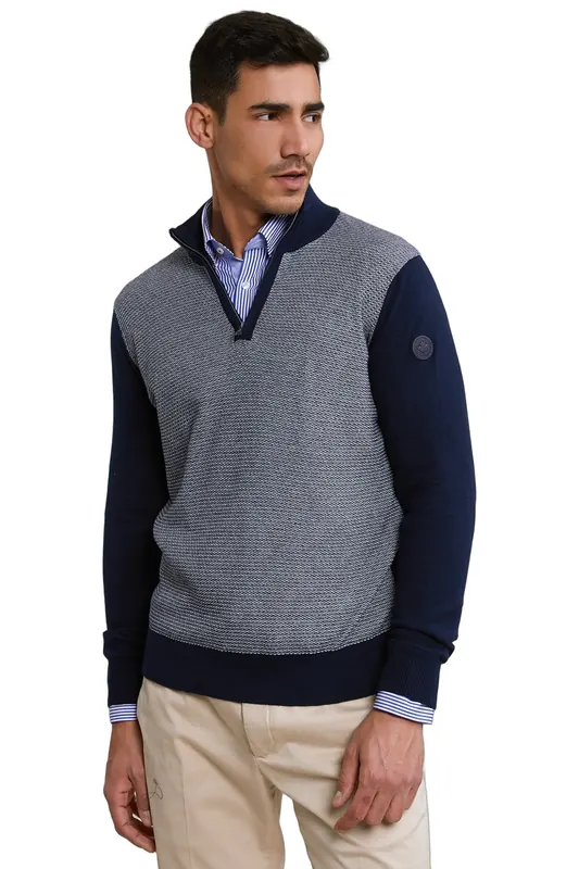 River Woods Custom Fit Cotton Mock Neck Sweater Navy Maat: XXL | Sweaters Outlet | Heren | Blauw