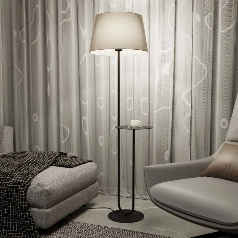 Hotelowa lampa podłogowa, beżowy/czarny, wysokość 150 cm, tkanina/metal