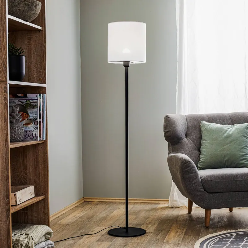 Lampa podłogowa Harris, podstawa czarna, klosz biały