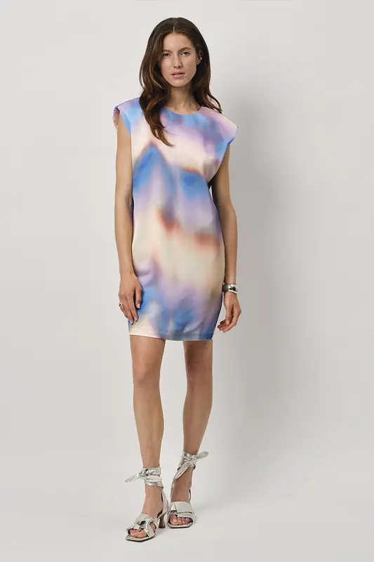 Dante6 Peyton Printed Power Shoulder Dress Multicolour Maat: 42 | Mini Jurken Outlet | Dames | Blauw