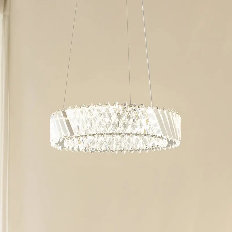 Żyrandol LED Lucande Glacis, kryształ, Ø 40 cm, chrom