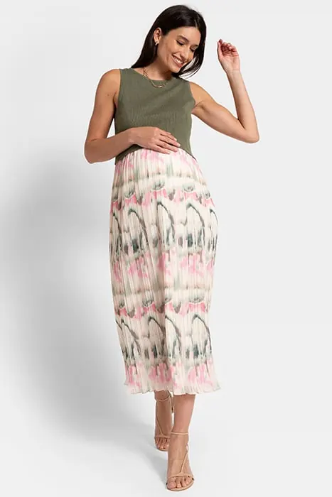 Seraphine Maternity Knit Topper With Chiffon Skirt Khaki Maat: 14 | Cardigans Outlet | Dames | Groen